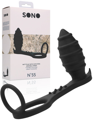 Butt Plug mit Cock- und Hodenring schwarz - SONO No. 55