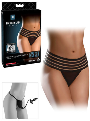 Hookup Panties - Crotchless Love Garter mit Plug