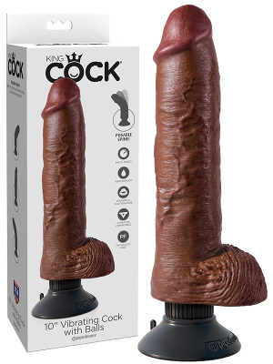 King Cock - 10 inch Vibrating Cock with Balls Braun