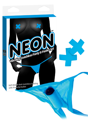 Neon Vibrating Crotchless Panty & Pasty Set Blue