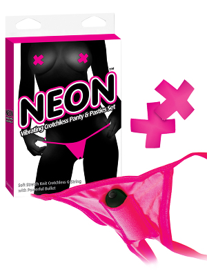 Neon Vibrating Crotchless Panty & Pasty Set Pink