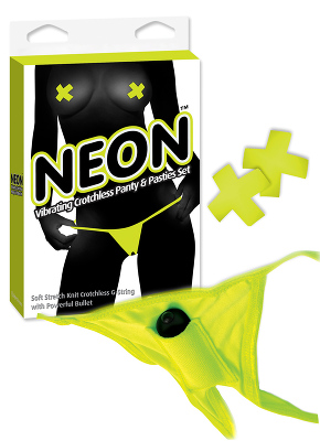 Neon Vibrating Crotchless Panty & Pasty Set Yellow