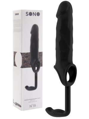 Penis Vergrerungs-Sleeve und Plug schwarz - SONO No.19