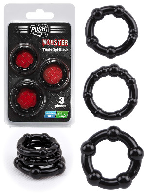 Push Monster Cockring - Triple Set Black