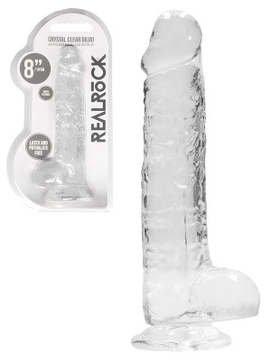 RealRock - Dildo 8 inch mit Hoden - Crystal Clear