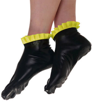 Schwarze Latex Socken mit gelben Rschen