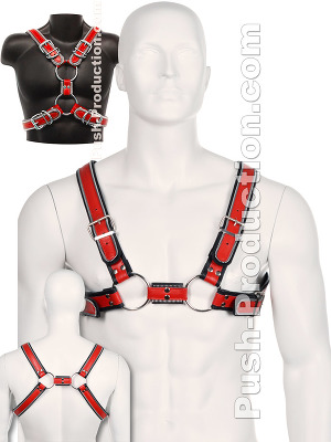 Scottish Zipper Design Leder Harness - Rot/Schwarz