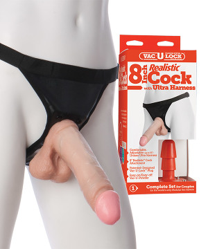 Vac-U-Lock Set - 8 inch Realistic Cock natur + Harness