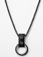 Black Metal Necklace with Cockrings - Black Leather