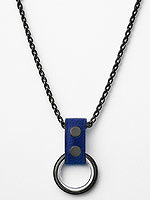 Black Metal Necklace with Cockrings - Blue Leather