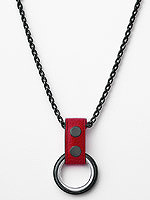 Black Metal Necklace with Cockrings - Red Leather