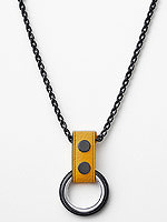 Black Metal Necklace with Cockrings - Yellow Leather