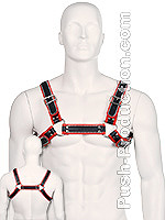 Bulldog Zipper Design Leder Harness - Schwarz/Rot
