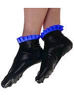 Schwarze Latex Socken mit blauen Rschen