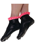 Schwarze Latex Socken mit pinken Rschen